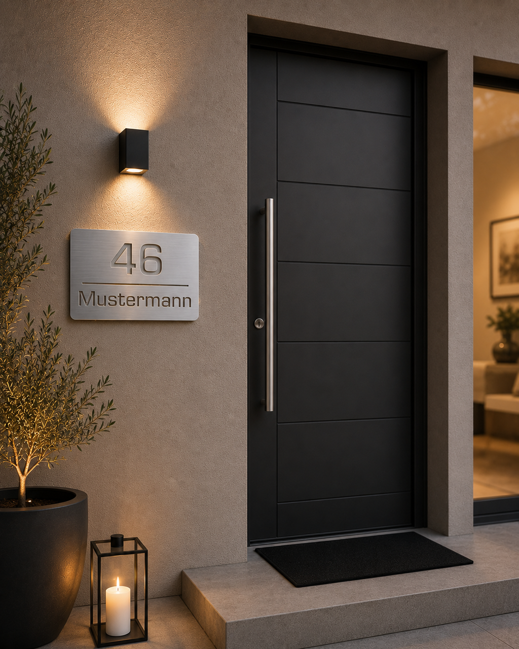 Hausnummernschild Edelstahl – Individuell mit Name