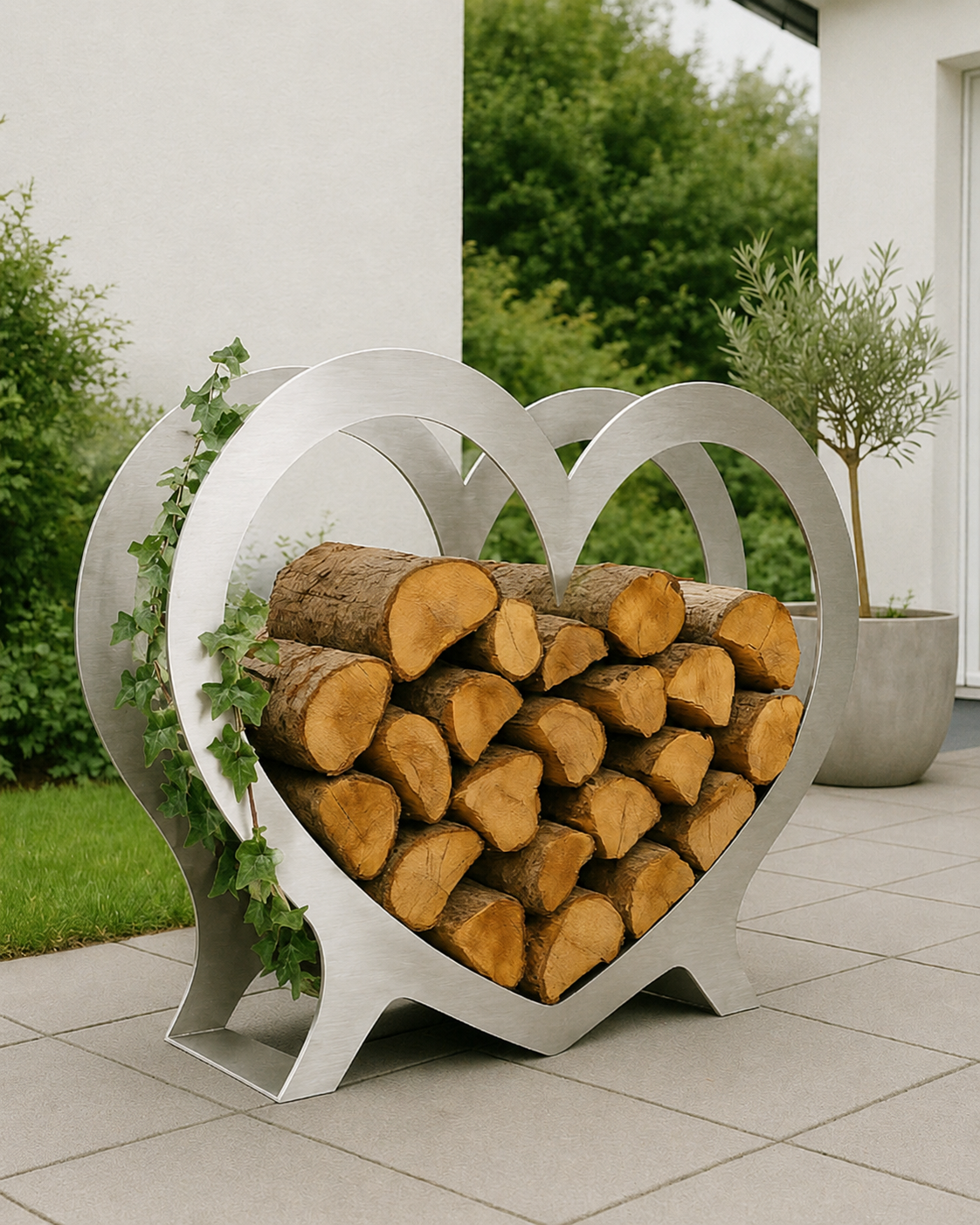 Herz-Holzlege aus Edelstahl